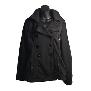 Miss Selfie Women's Black Hooded Double Breasted Fleece Lined Jacket Size XL